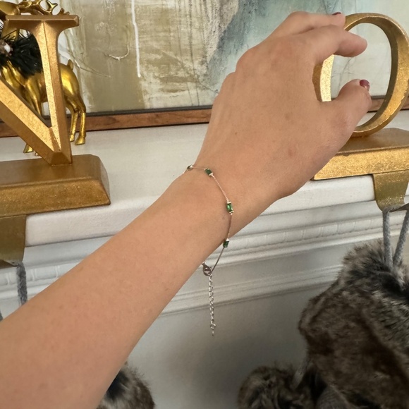 Sterling Silver Baguette Station Bracelet In Emerald - Picture 2 of 5